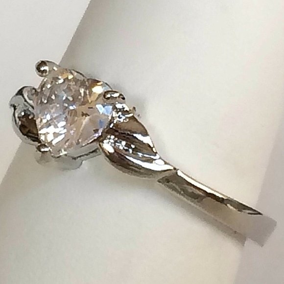 Silver Heart Cubic Zirconia Ring Size 8 9 Solitaire Promise Plated Engagement - Picture 6 of 8
